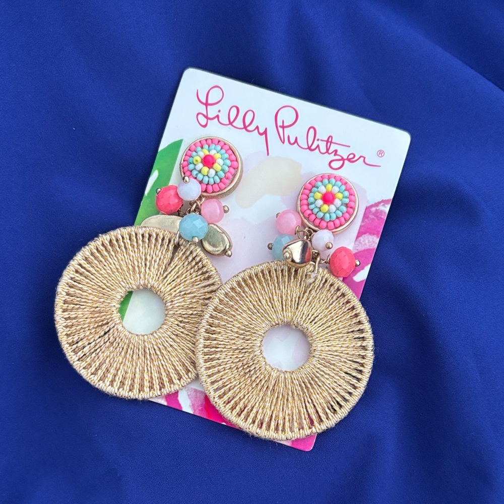 Lilly Pulitzer Beaded Knit Gold Drop Earrings